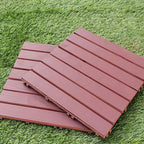 Red 6-Slat Square Wood Deck Tiles Snap-Fit Installation Floor Tiles