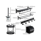 6-piece modern bathroom hardware set in matte black with bathroom shelf/towel holder & bathrobe hooks