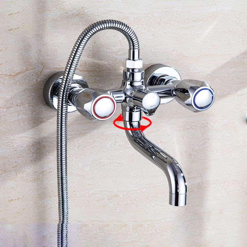 Chrome Bathroom Faucet Trim Wall-mounted Swing Faucet with Hand Shower