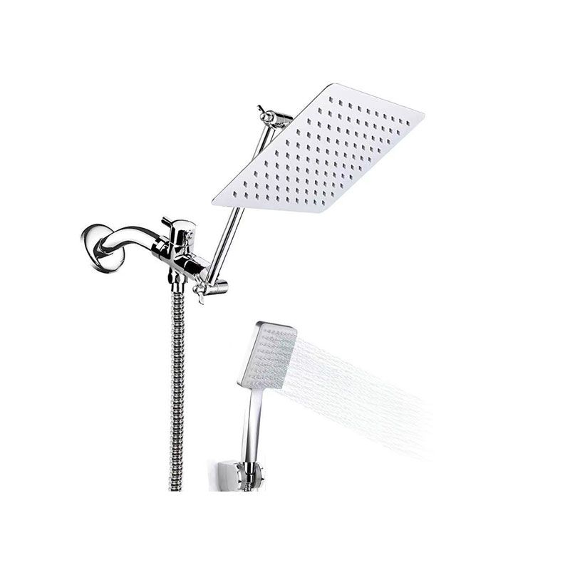 Contemporary Pull Down Dual Shower Head Square High Arc Shower Head Combo in Chrome
