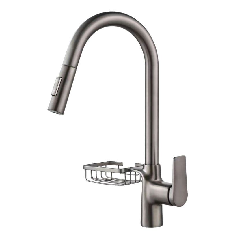 Goose Neck Kitchen Sink Faucet Three-Way with Pull-Down Spray Head