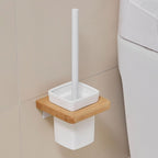 Modern natural bathroom accessories as a single piece or in a set made of solid wood
