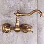 Vintage Bathtub Faucet Two Cross Handle Faucet Solid Copper Wall Mounted Faucet