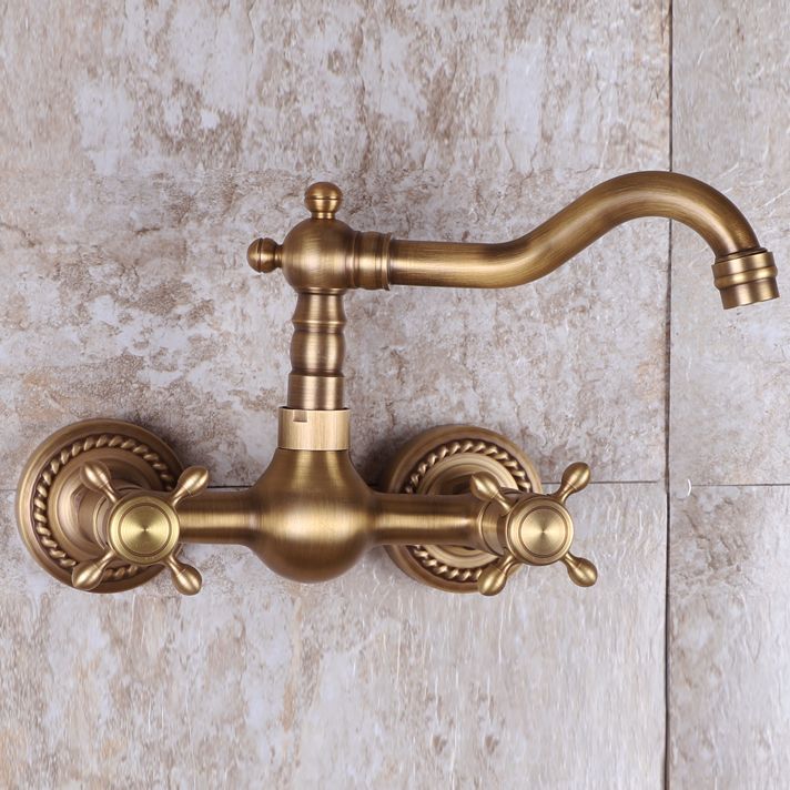 Vintage Bathtub Faucet Two Cross Handle Faucet Solid Copper Wall Mounted Faucet
