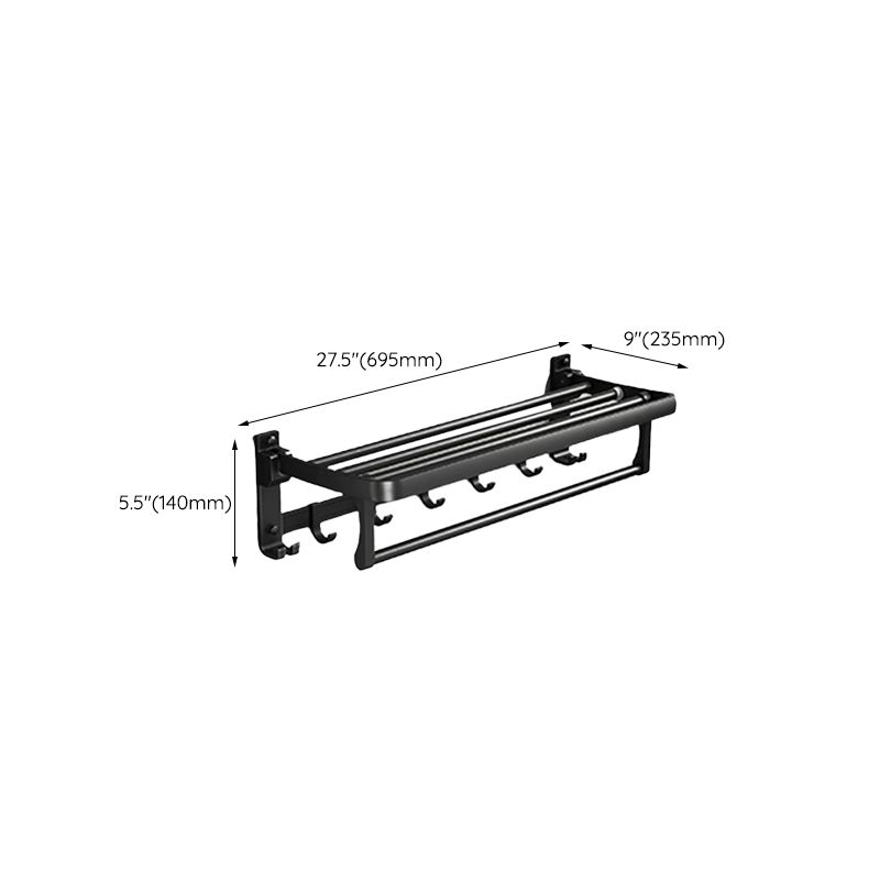 Contemporary bathroom accessory set with black finish and bath shelf/towel bar