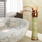 Wall-mounted Copper Roman Bath Faucet Low Arc Roman Bath Faucet Set with Jade