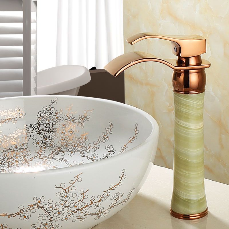 Wall-mounted Copper Roman Bath Faucet Low Arc Roman Bath Faucet Set with Jade