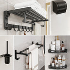 Chrome/Black Classic Bathroom Accessory Set Modern Bath Shelf/Towel Bar & Paper Holder