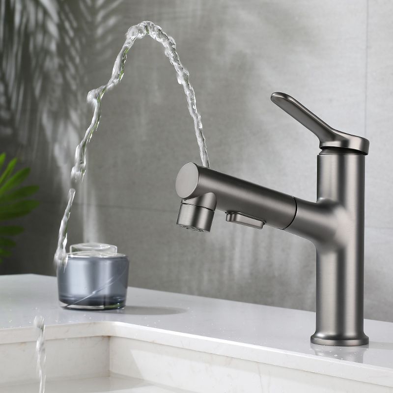Extendable Bathroom Faucet Brass Modern Faucet with Water Hose