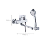 Chrome polished bathroom faucet wall-mounted with swivel spout and hand shower