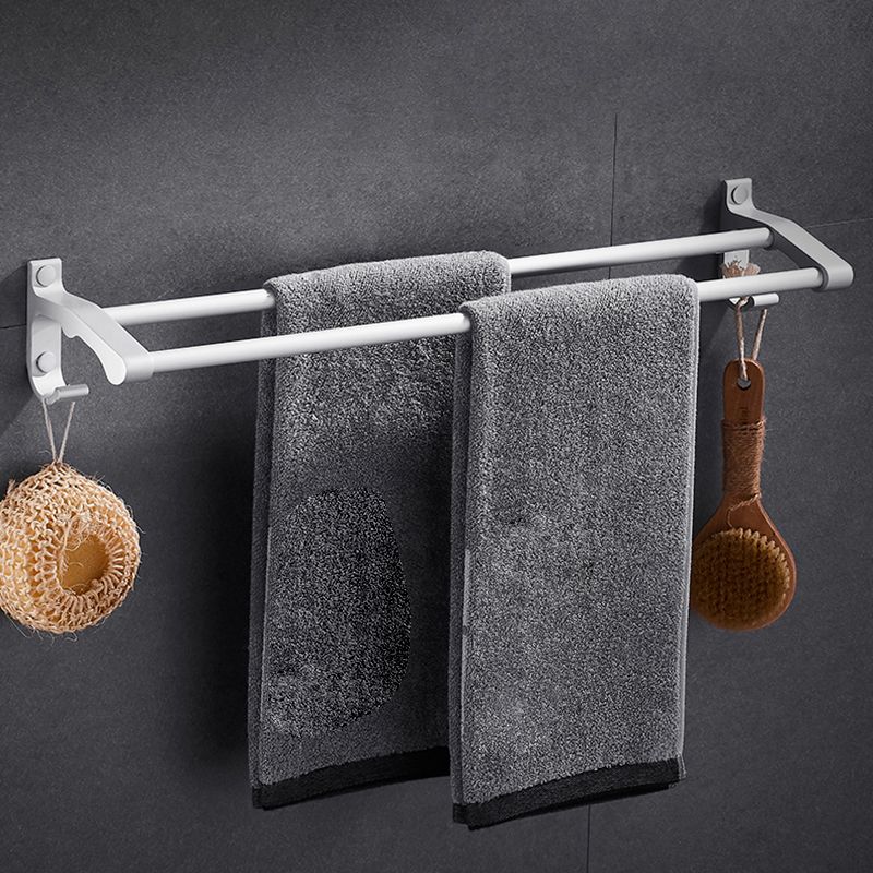 Contemporary silver metal bathroom accessory set with towel holder