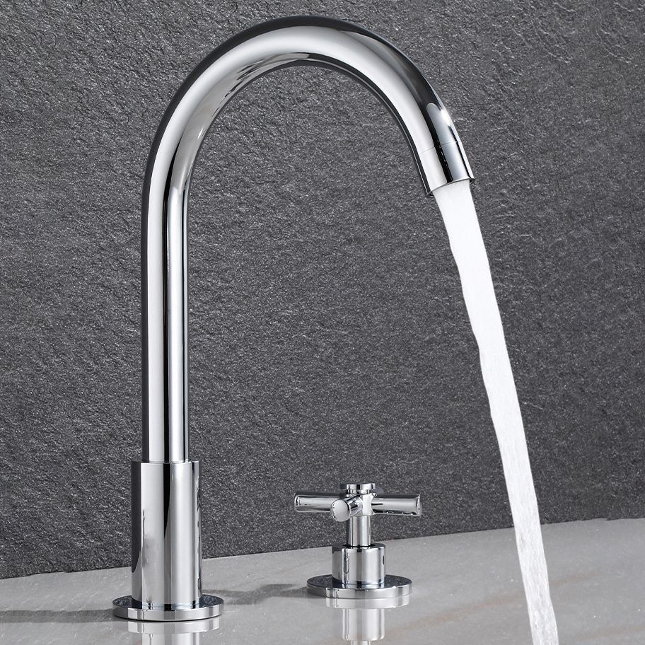 Goose Neck Bathroom Basin Faucet 2 Handles Hot and Cold Water Basin Faucet with Drain