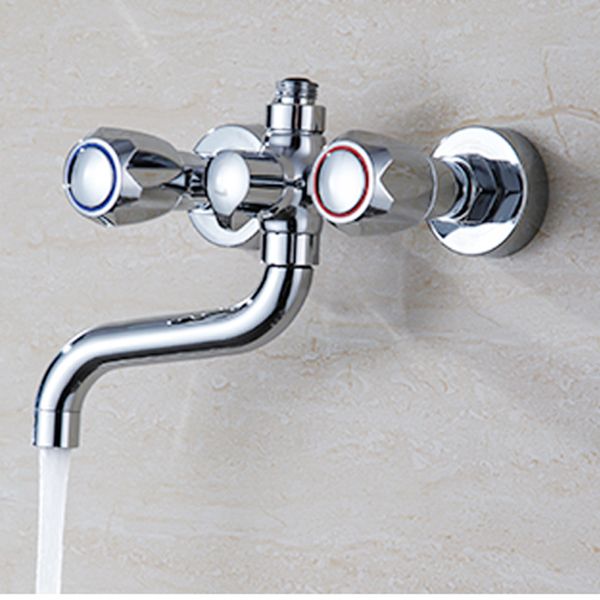 Chrome Bathroom Faucet Trim Wall-mounted Swing Faucet with Hand Shower