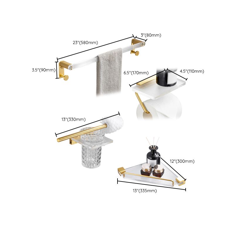 Bathroom Accessories Set in Gold Metal and Acrylic Bathroom Accessories Set