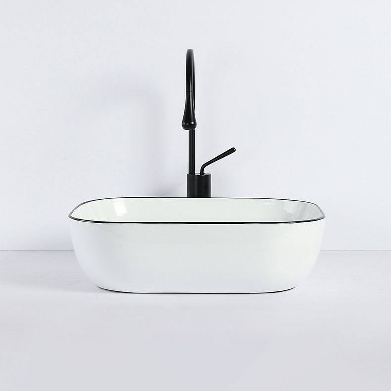 Contemporary sink with pop-up drain porcelain rectangular basin