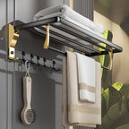 Contemporary stainless steel bathroom accessories as a single piece or in a set in black and gold