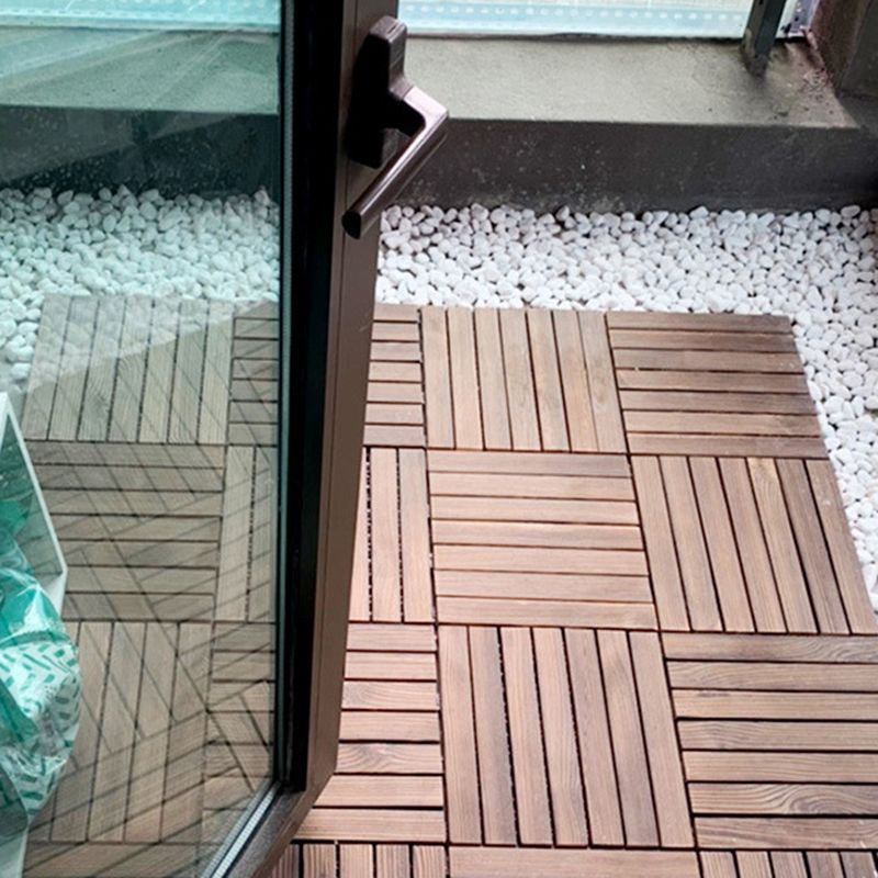 7-Slat Square Wood Floor Tiles Click Installation Outdoor Floor Tiles