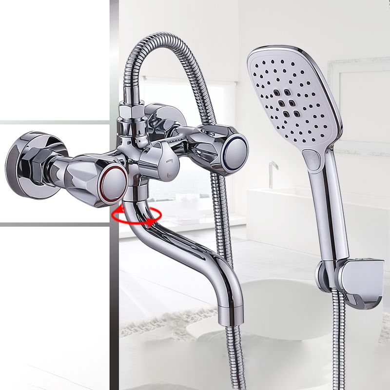 Chrome Bathroom Faucet Trim Wall-mounted Swing Faucet with Hand Shower