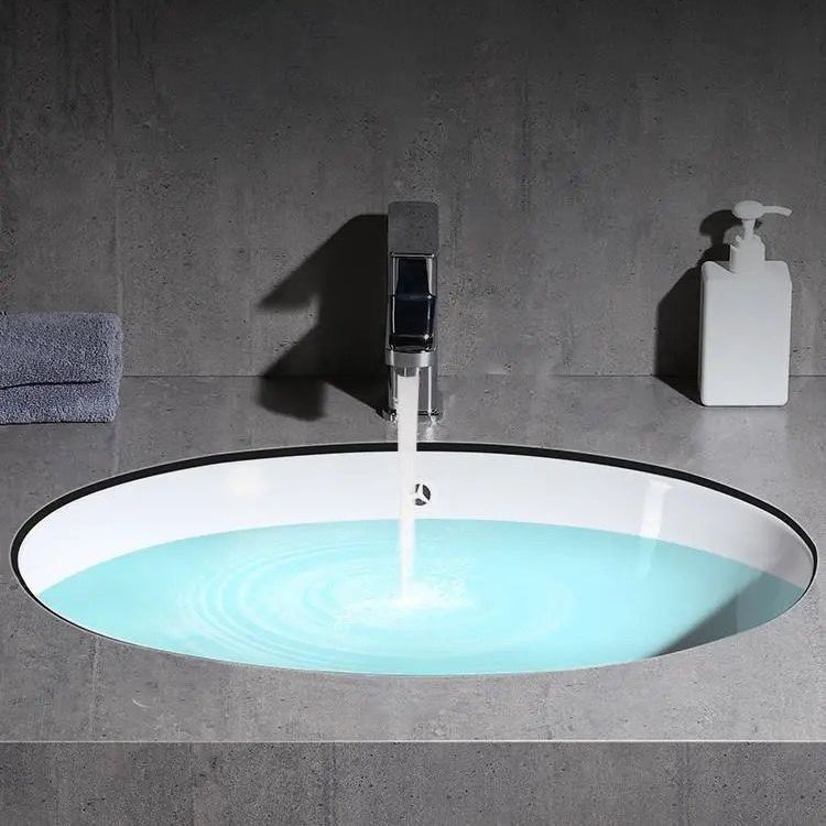Modern Under-Mount Sink Oval Porcelain with Pop-Up Drain Sink