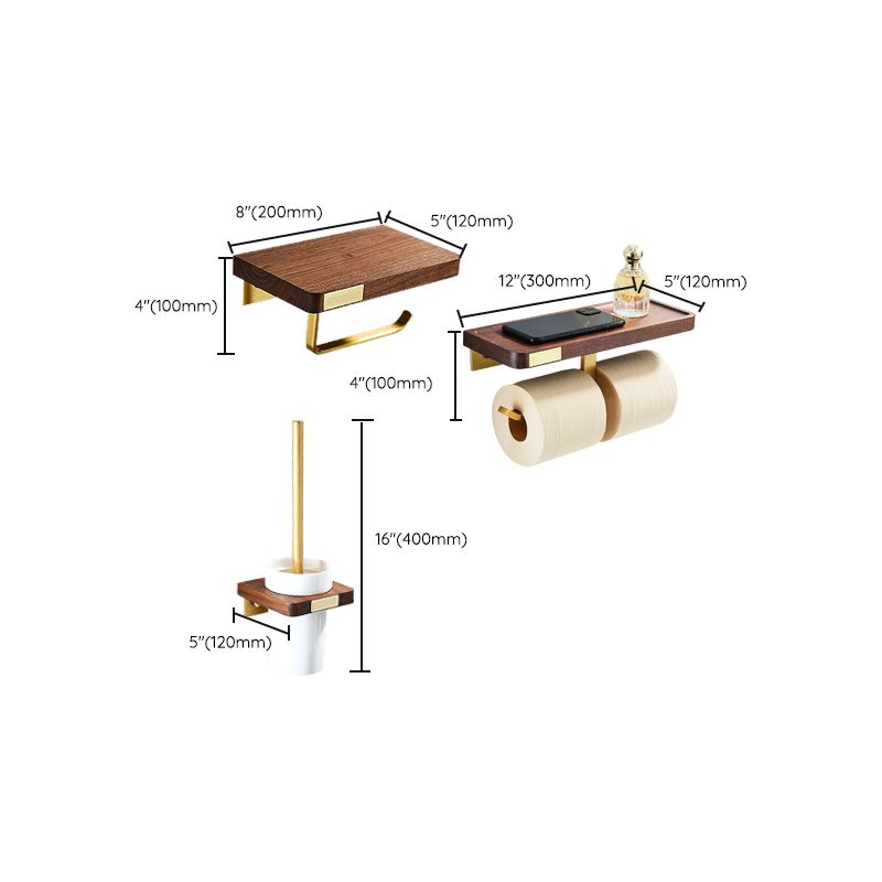 6-piece walnut bathroom accessory set metal gold bath hardware set