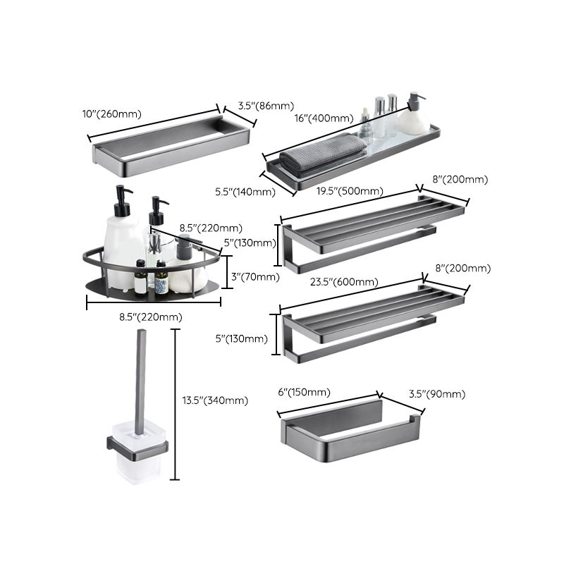 Gray 5-piece modern bathroom accessory set made of stainless steel