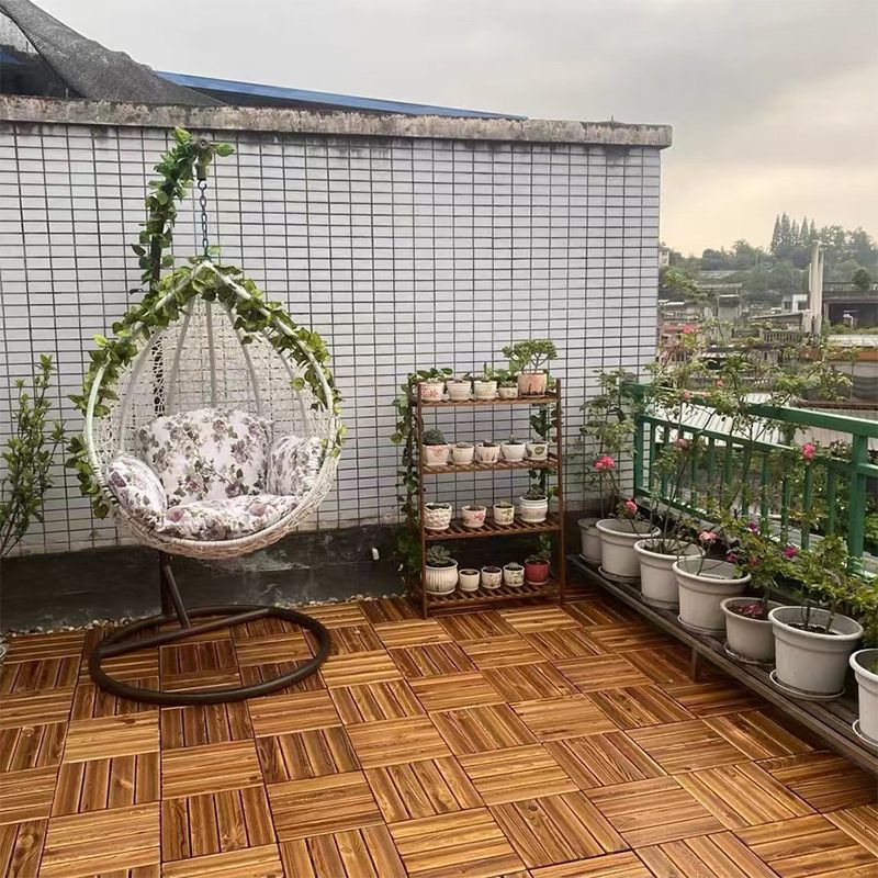 Tradition wood tile wire-brushed square engineered wood for patio garden