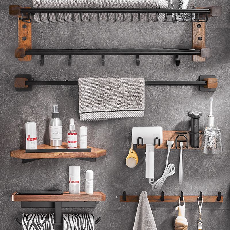 Wood & Aluminum Bathroom Set Brown Bathroom Accessory Set