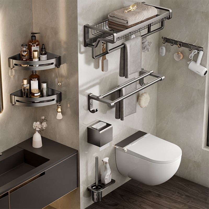 Contemporary bathroom accessory set made of matte stainless steel-aluminum with bathrobe hook/towel rail
