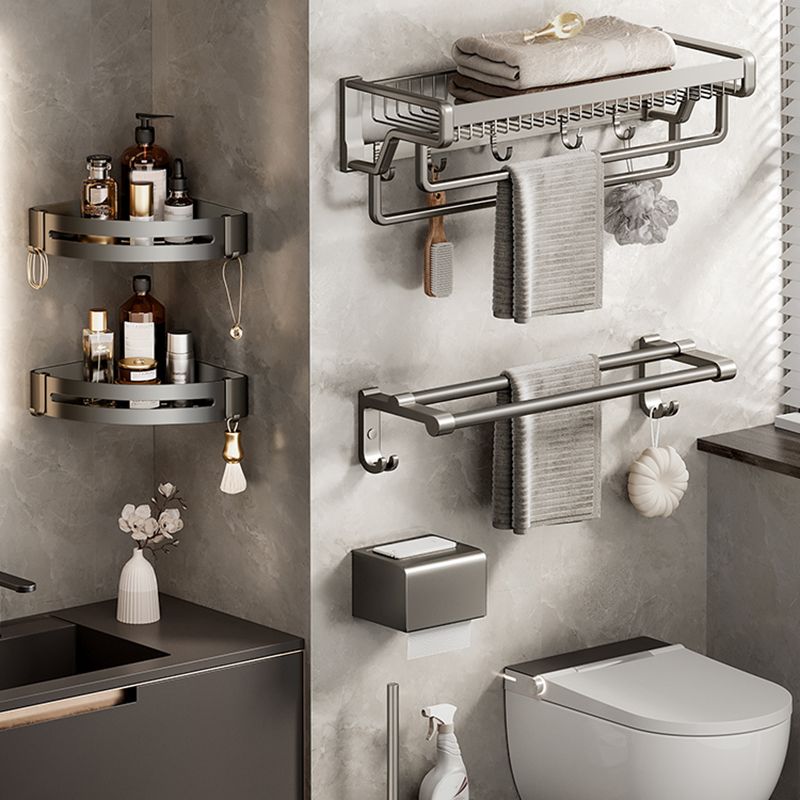 Contemporary bathroom accessory set made of matte stainless steel-aluminum with bathrobe hook/towel rail