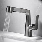Bathroom vessel faucet high arc three-way spout single-handle faucet with pull-out sprayer