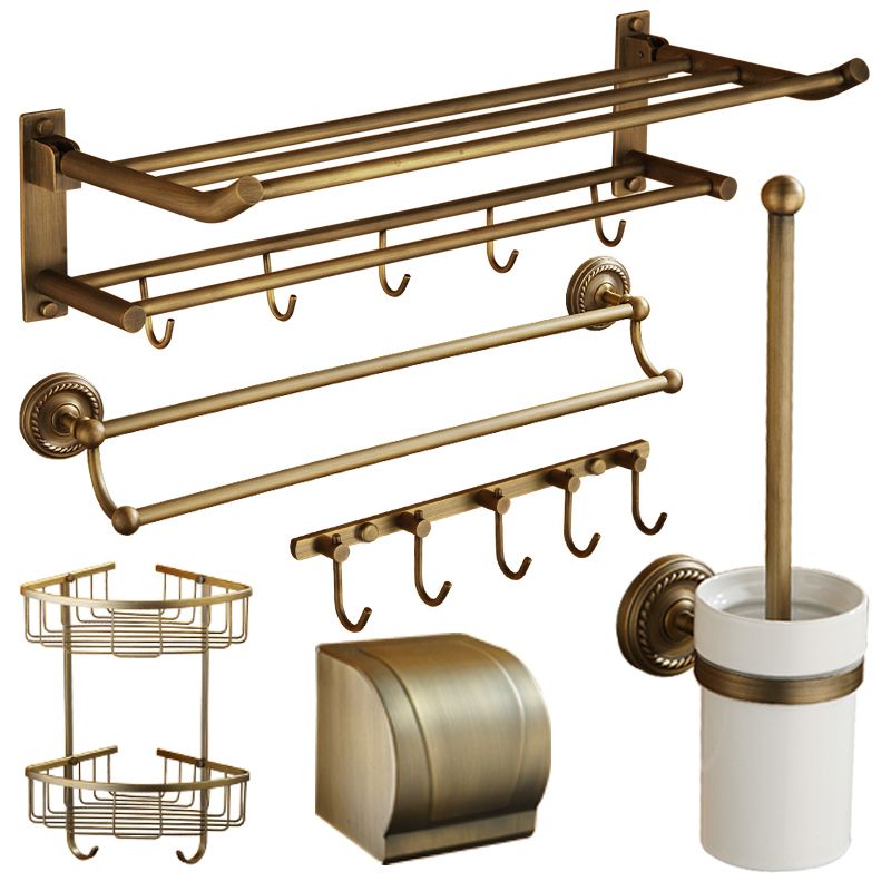 Worn Brass Traditional Bathroom Set with Bath Shelf/Paper Holder & Towel Bar