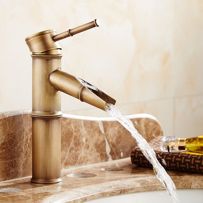 Farmhouse Brass Bathroom Faucet With Lever Handle Single Hole Sink Faucet