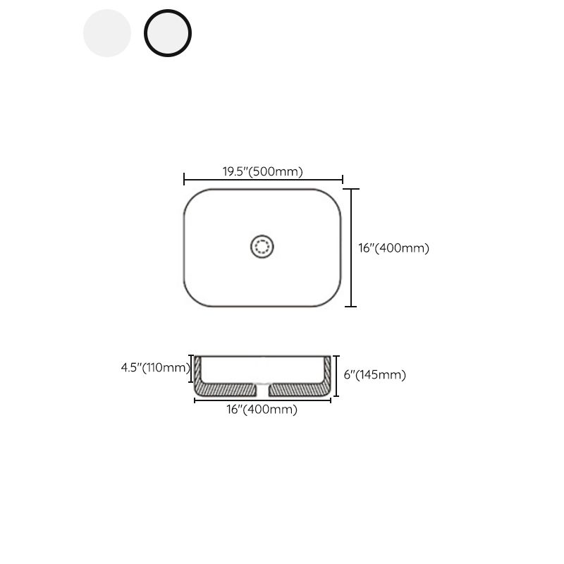 Contemporary sink with pop-up drain porcelain rectangular basin