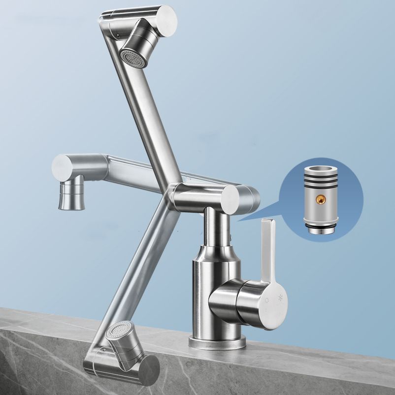 Swiveling Outlet Vessel Sink Faucet Stainless Steel Lever Handle Sink Faucet with Water Hose