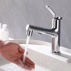 Round contemporary bathroom faucet with lever handle and single hole installation