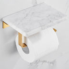 Brushed Brass Bathroom Accessory Set Metal & Marble Bathroom Hardware Set with Bathtub Shelf