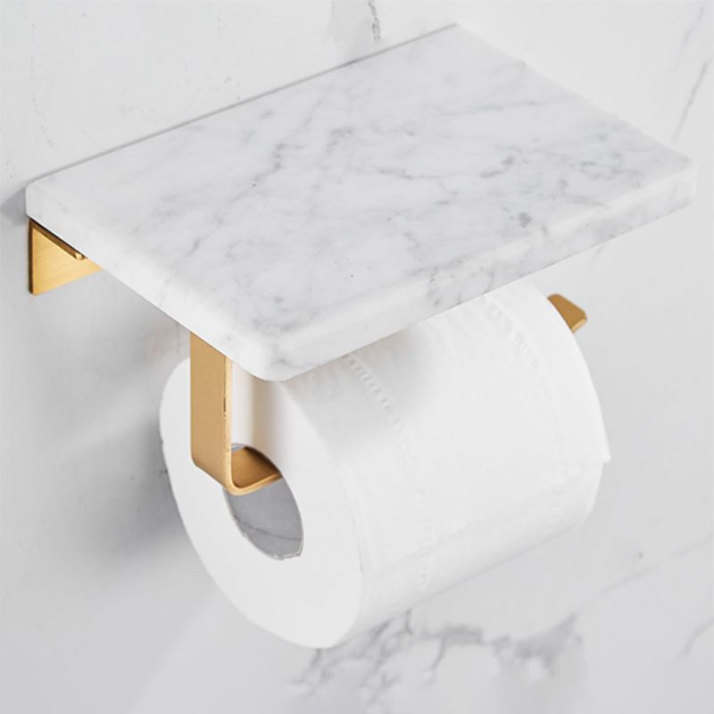 Brushed Brass Bathroom Accessory Set Metal & Marble Bathroom Hardware Set with Bathtub Shelf