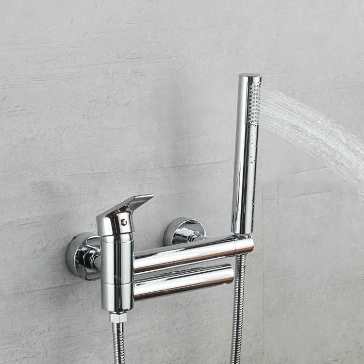 Lever Handle Bathtub Faucet Wall Mount Shower Hose Swivel Spout Bathtub Filling with Hand Shower