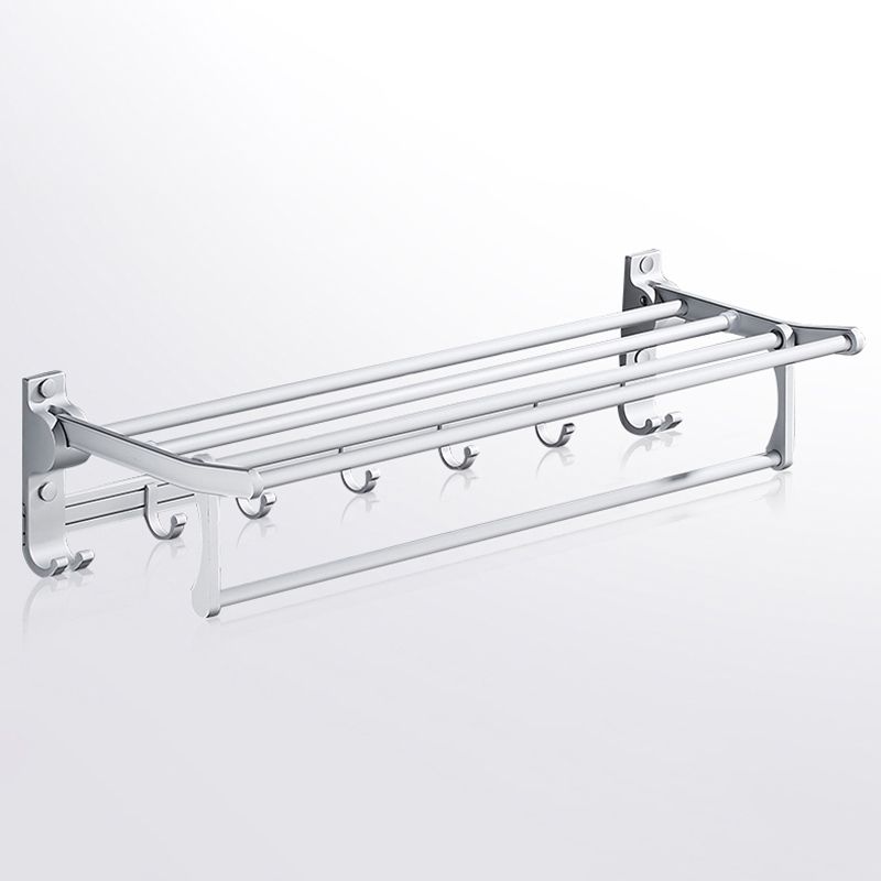 Contemporary silver metal bathroom accessory set with towel holder