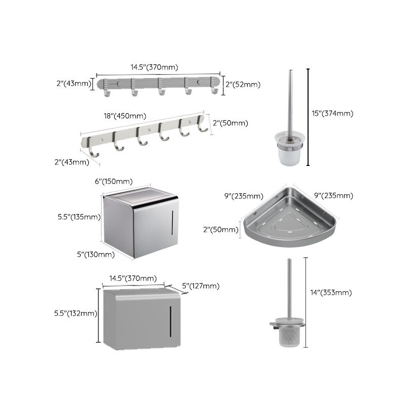 7-piece Bathroom Accessory Set Modern Aluminum Bathroom Set in Silver