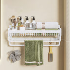 Modern bathroom accessory set in white with bath shelf/towel bar/bath towel hooks