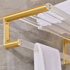 Metal and acrylic bathroom accessories as a single piece or in a set in gold