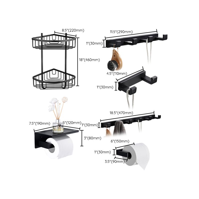 Matt Black 5-piece modern bathroom accessory as a single item or as a set with towel bar