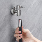 Contemporary wall-mounted bathroom faucet with lever handles made of stainless steel