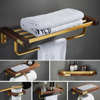 6-piece walnut bathroom accessory set metal gold bath hardware set