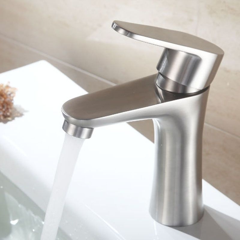 Contemporary Stainless Steel Sink Faucet Lever Handles Low Arc Sink Faucet