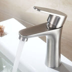 Contemporary Stainless Steel Sink Faucet Lever Handles Low Arc Sink Faucet