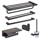 5-piece modern bathroom accessory set made of stainless steel with towel bar/robe hooks/paper holder