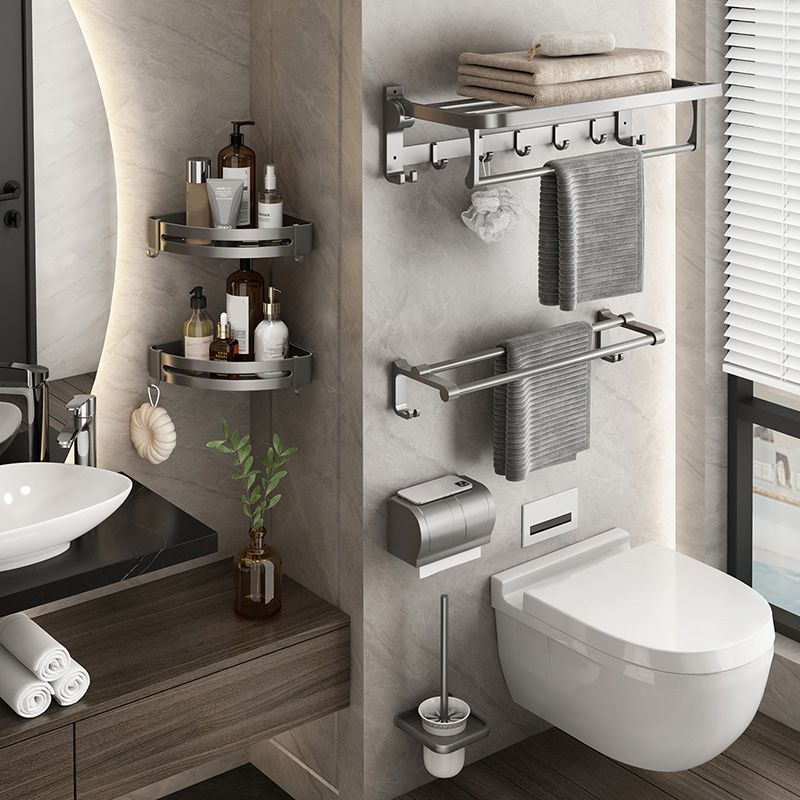 Contemporary Gray Bathroom Hardware Set Bathroom Shelf/Towel Bar Including Bathroom Set