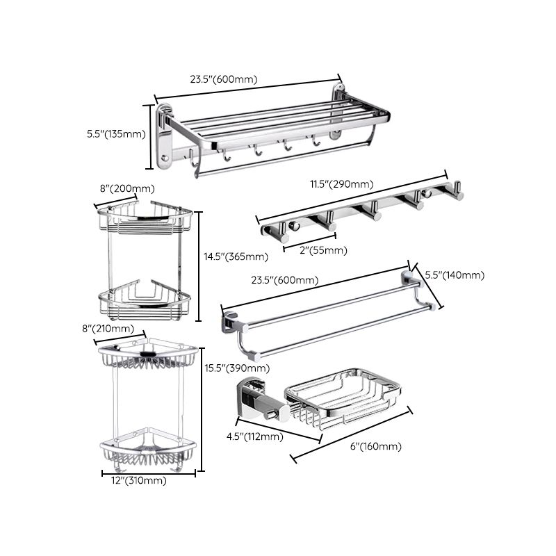 Contemporary Bathroom Accessories Hardware Set made of silver metal